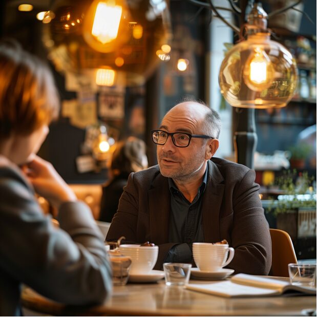 Unternehmer im Gespräch im Cafe